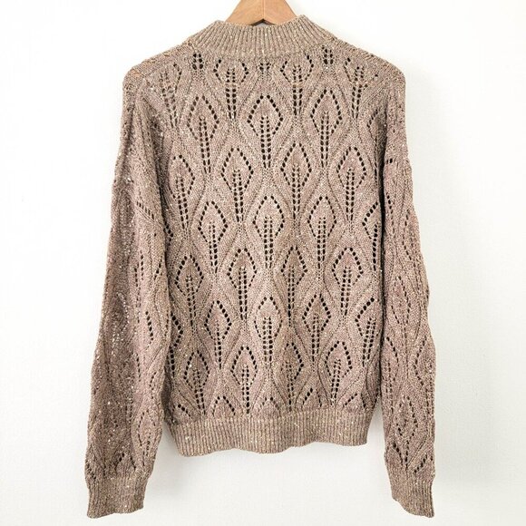 Brunello Cuccinelli Pailette Crochet Lace Bomber Cardigan in Tobacco Tan Large - Picture 7 of 12